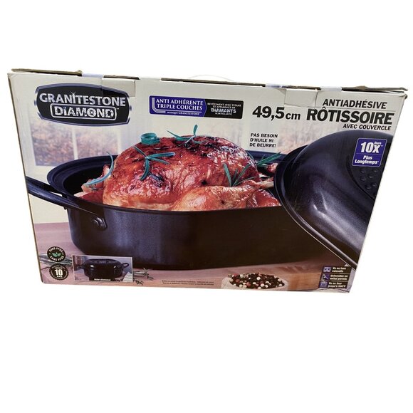 GraniteStone Diamond Non-Stick Roaster Pan With Lid 19.5" / 49.5cm Black Aluminu - Picture 7 of 8